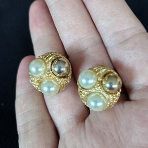 Gold and Pearl Clip On Earrings